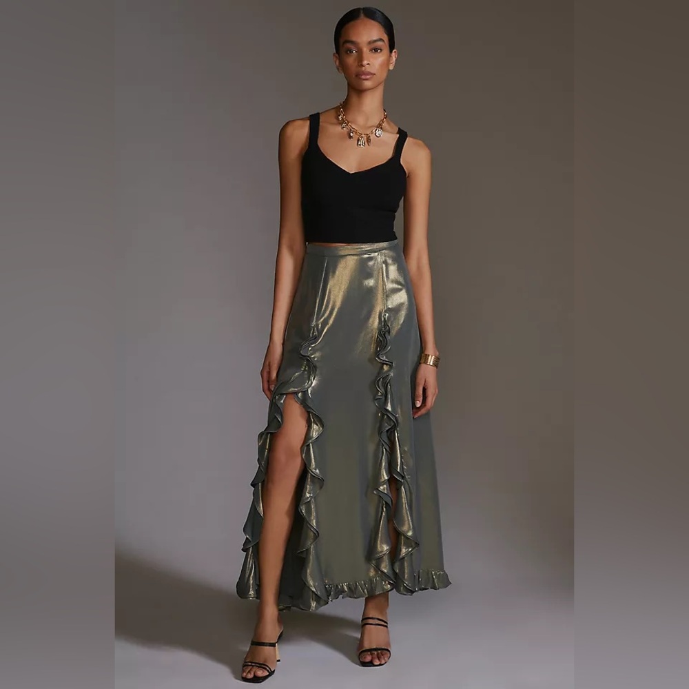 Anthropologie Ruffle Slit Maxi Skirt NWT